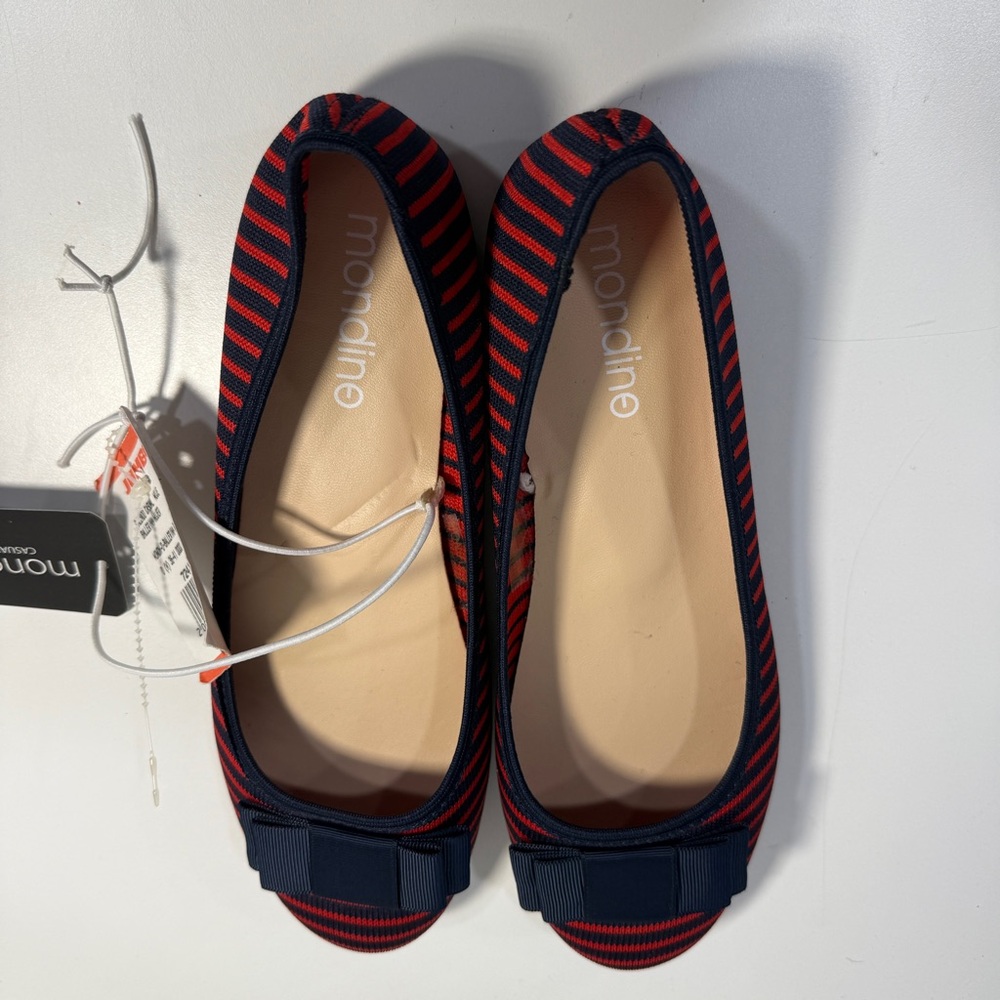 Mondino Women's Size 6/37 Shoes Navy Blue Red Slip On Striped Ballet Flats New
